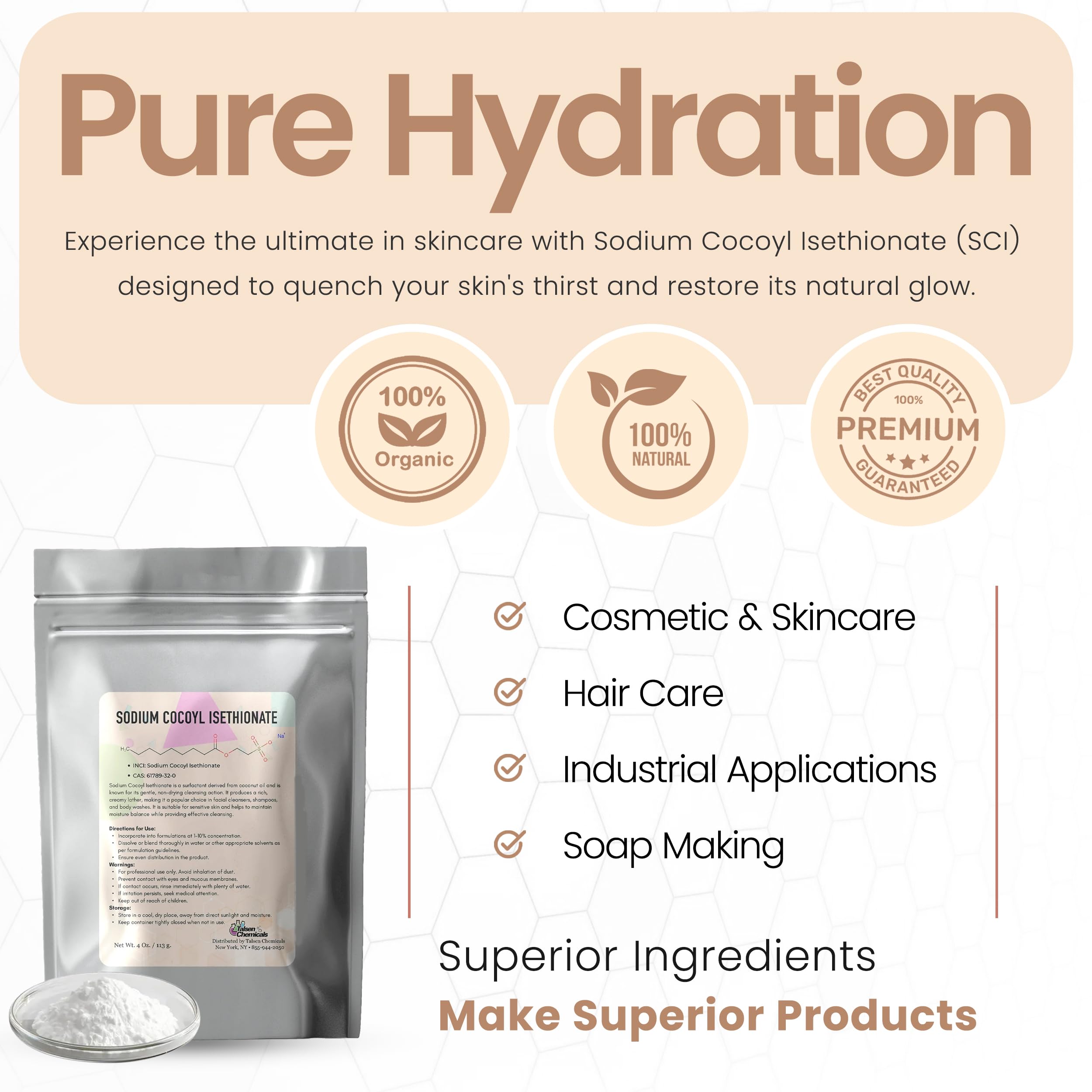 Talsen Chemicals SCI powder forms a rich lather in cleansers.