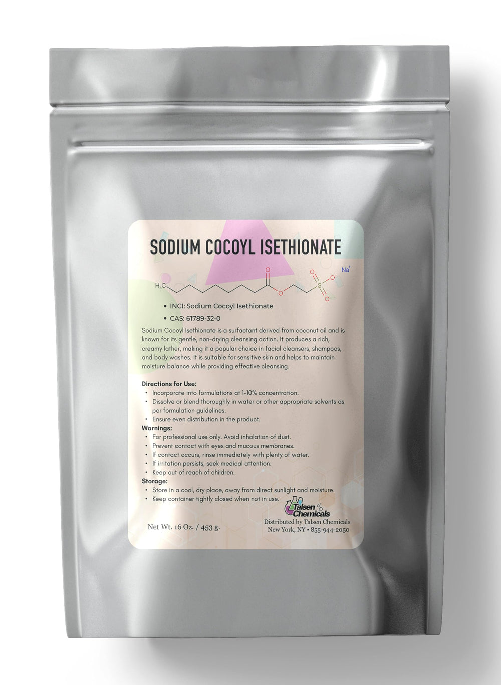 Talsen Chemicals SCI powder packaging for cosmetic-grade DIY formulations.