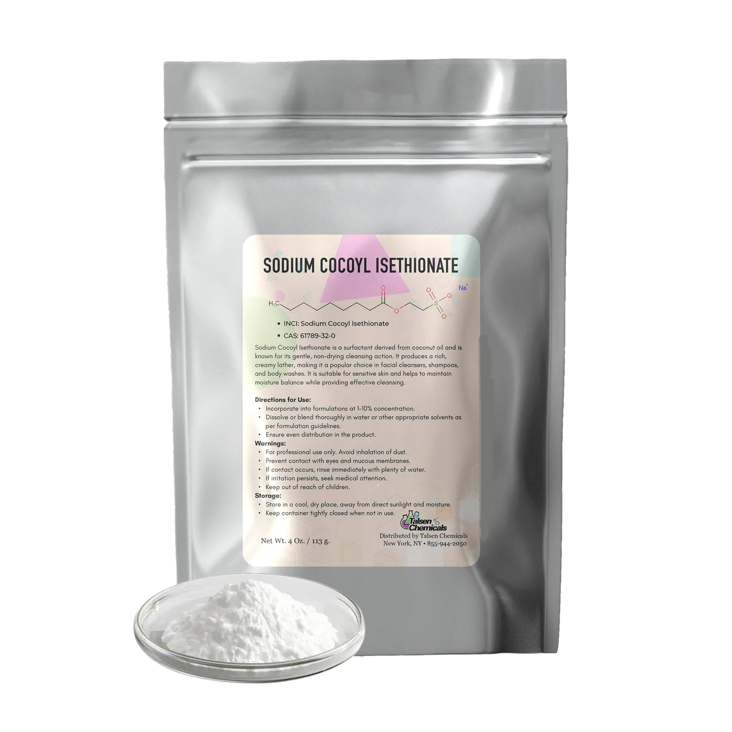 Talsen Chemicals SCI powder being scooped for precise formulation measurements.