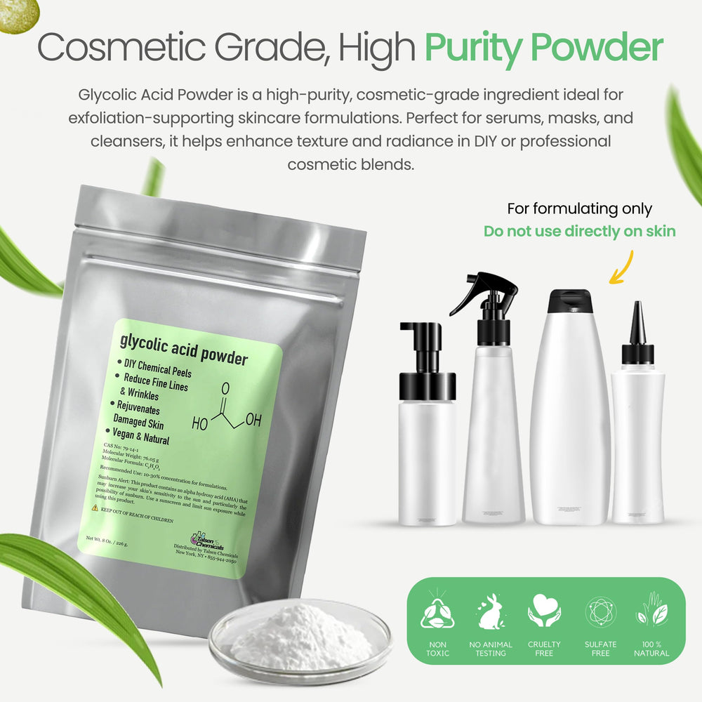 Talsen Chemicals glycolic powder with serums for enhanced formulation.