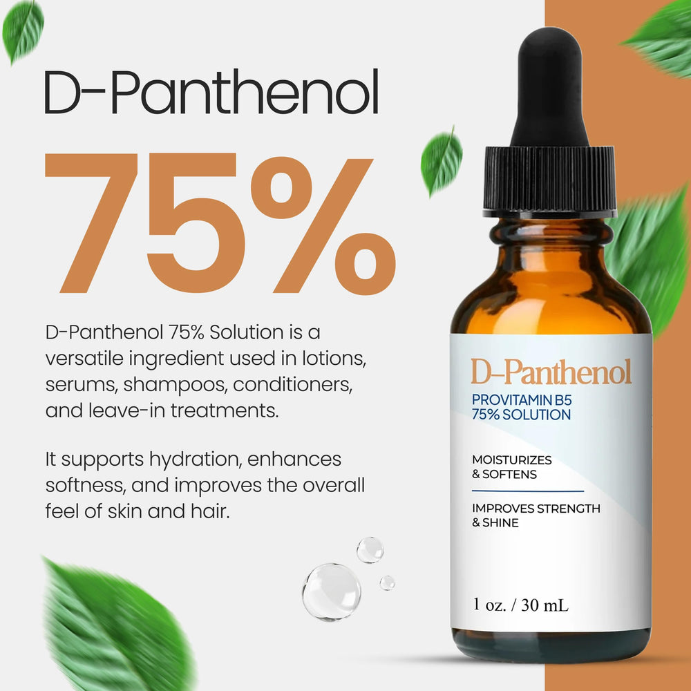 Talsen D-Panthenol 75% clear liquid in vial for skin and hair care.