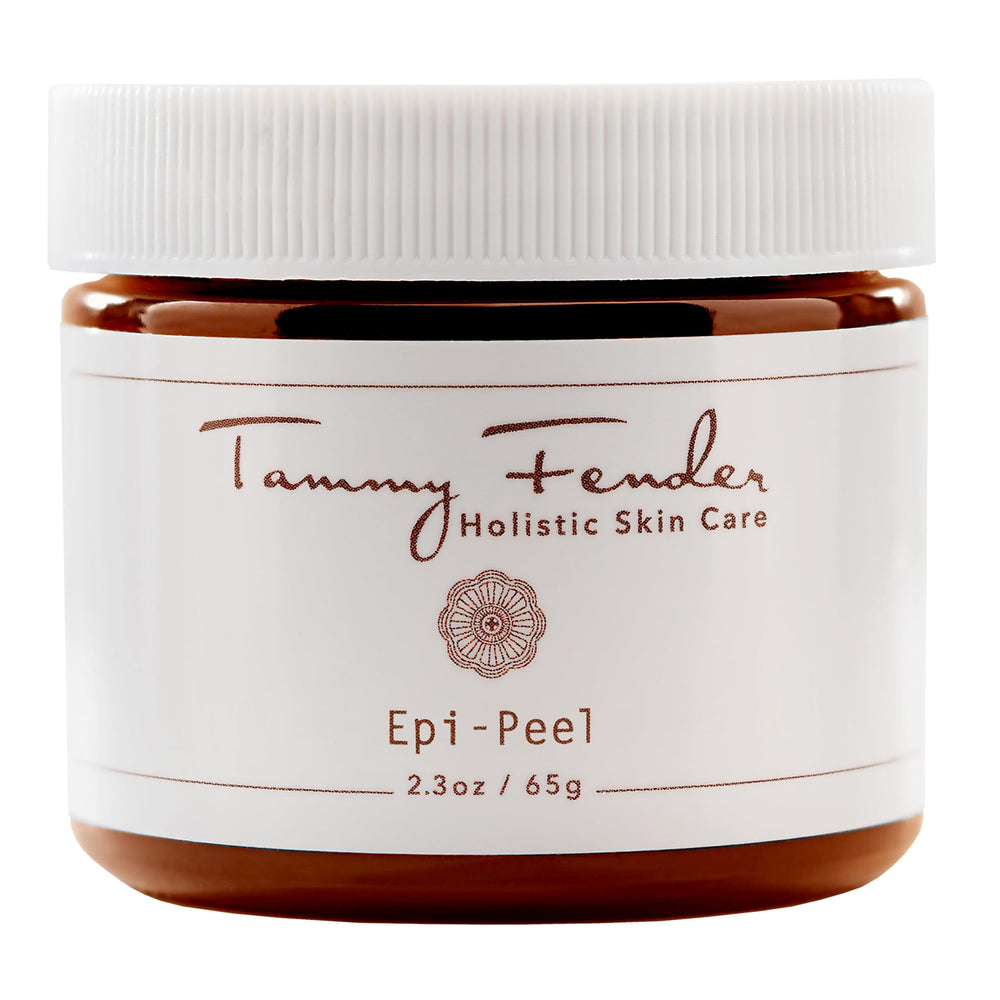 Tammy Fender Epi-Peel facial mask jar close-up, mineral-rich Kaolin clay for refreshed skin.