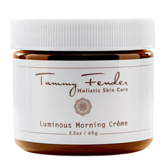 Tammy Fender Luminous Morning Creme bottle shows lightweight daily moisturizer for radiant skin.