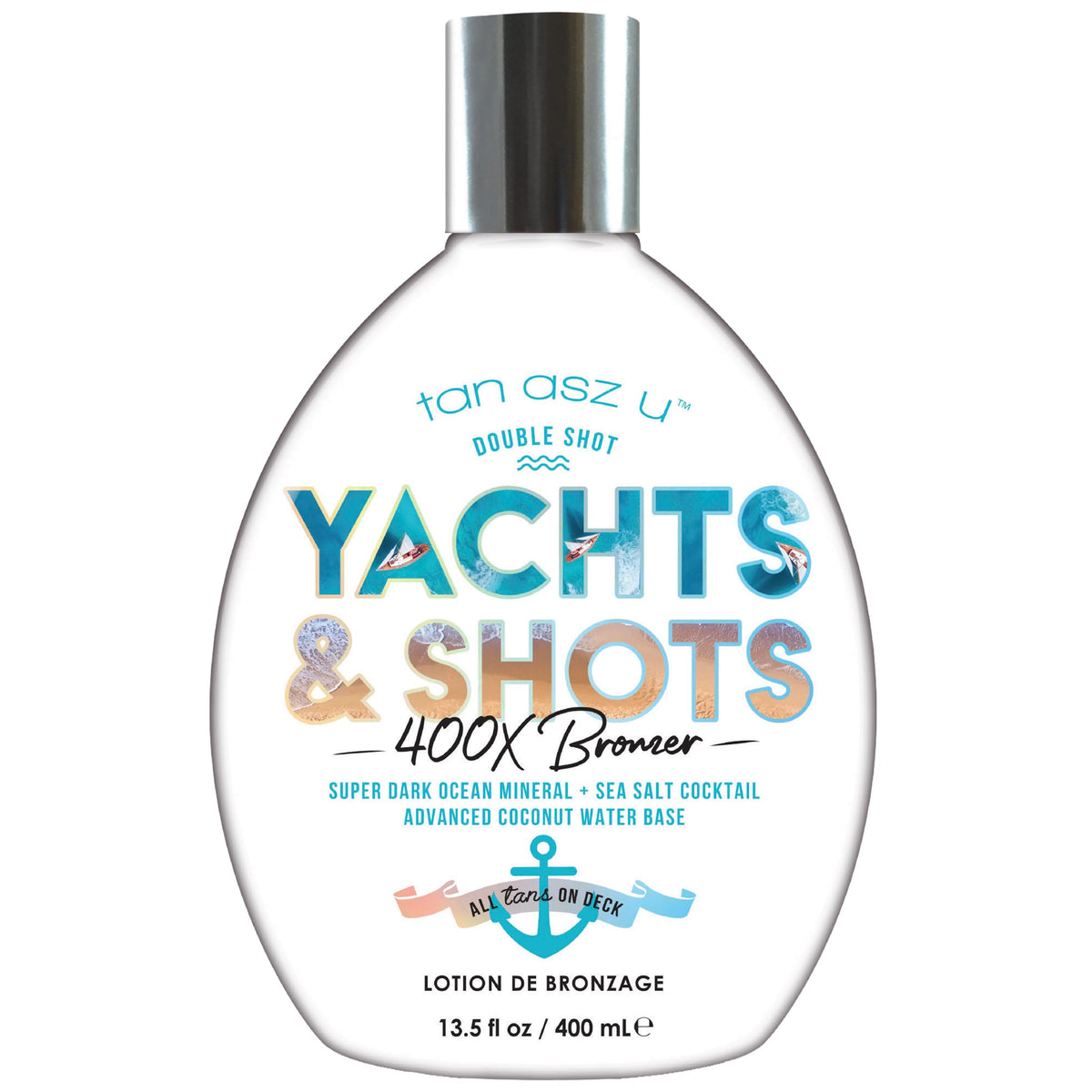 Tan Asz U Yachts & Shots 400X bottle pour for a rich bronze glow