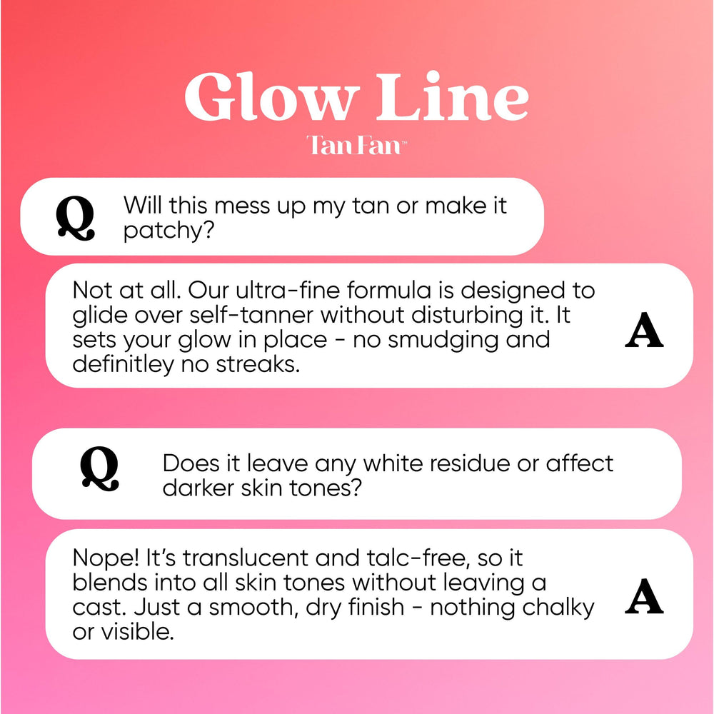 Tan Fan translucent powder sets tan evenly without clogging pores.