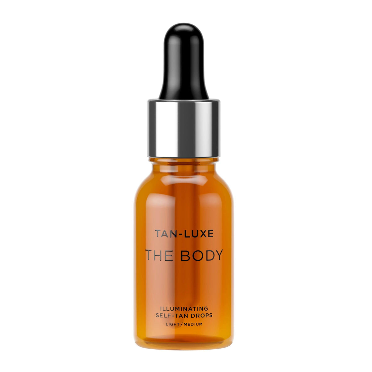 Tan-Luxe Body Illuminating Drops bottle close-up for a customizable glow.