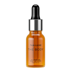 Tan-Luxe Body Illuminating Drops bottle close-up for a customizable glow.