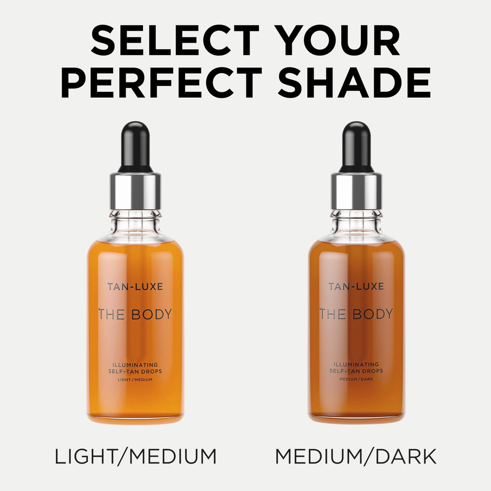 Tan-Luxe drops blended with lotion for a personalized shade and glow.