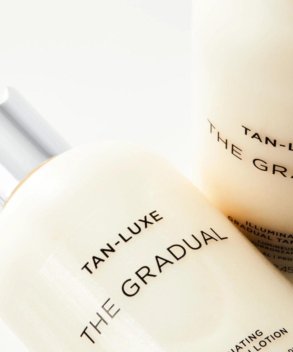 Tan-Luxe Gradual face-neck closeup with natural glow and even tone