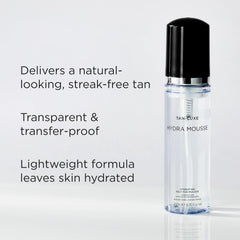 Tan-Luxe Hydra Mousse with tanning mitt for an even, hydrating self-tan application