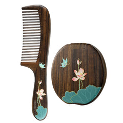 TAN MUJIANG natural wood hair comb with butterfly design for gentle detangling