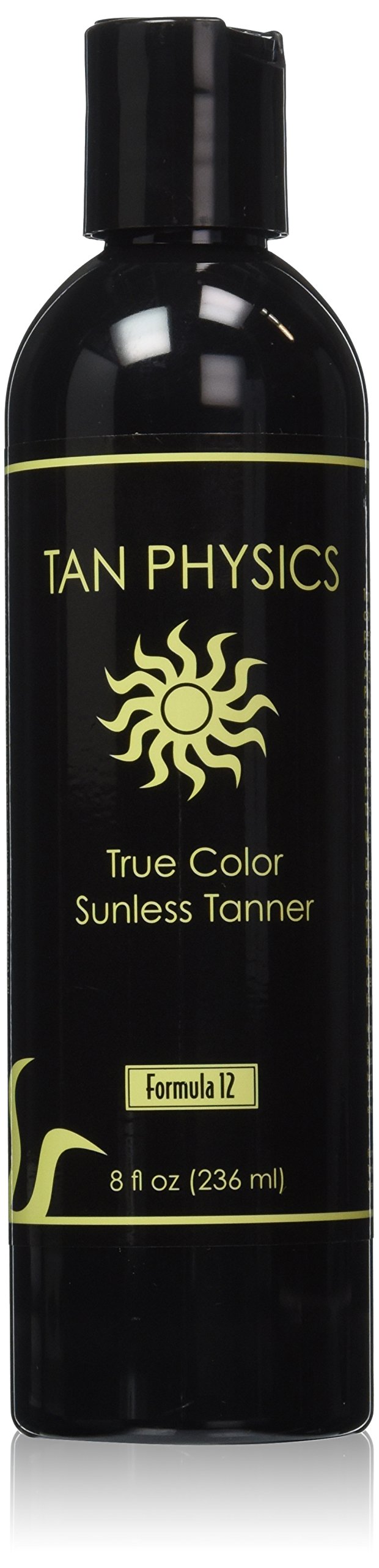 Tan Physics True Color Sunless Tanner bottle for an even, natural-looking tan.