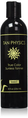 Tan Physics True Color Sunless Tanner bottle for an even, natural-looking tan.