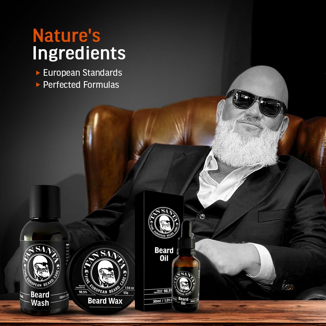 Applying Tan Santa beard wax for a smooth, well-groomed beard.