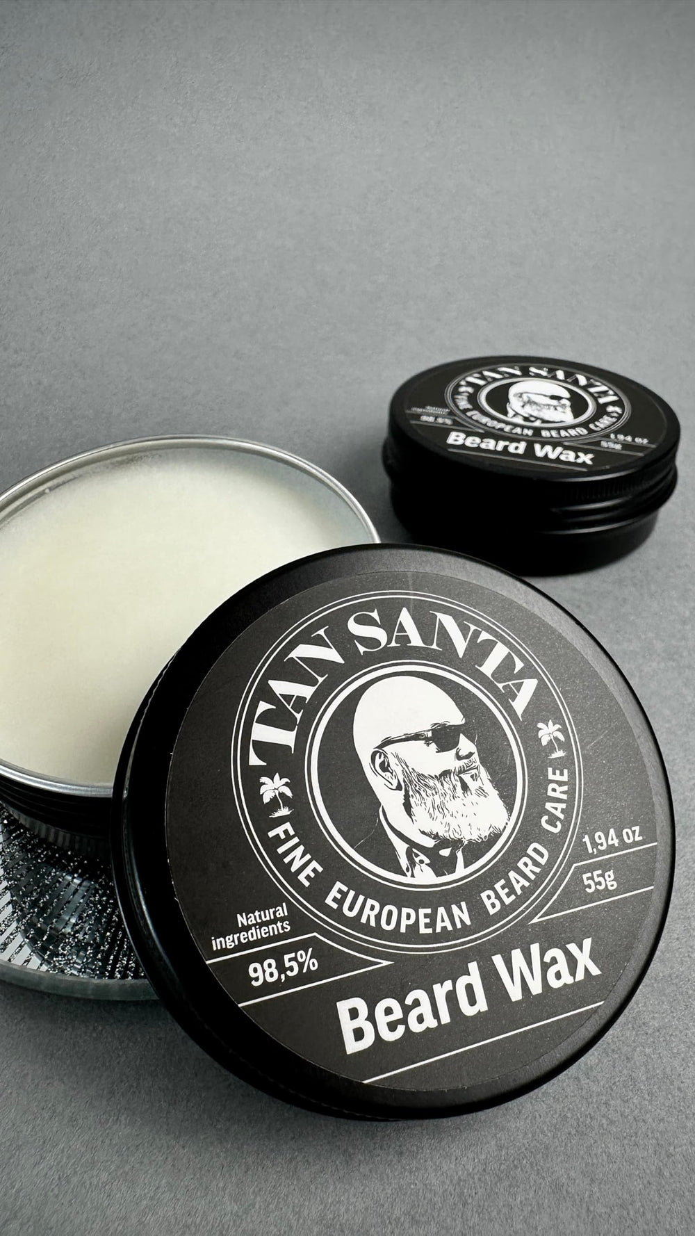 Close-up of Tan Santa beeswax texture indicating moisturizing hold.
