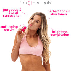 Applying Tanceuticals Self Tanning Face Serum to the face for overnight development.