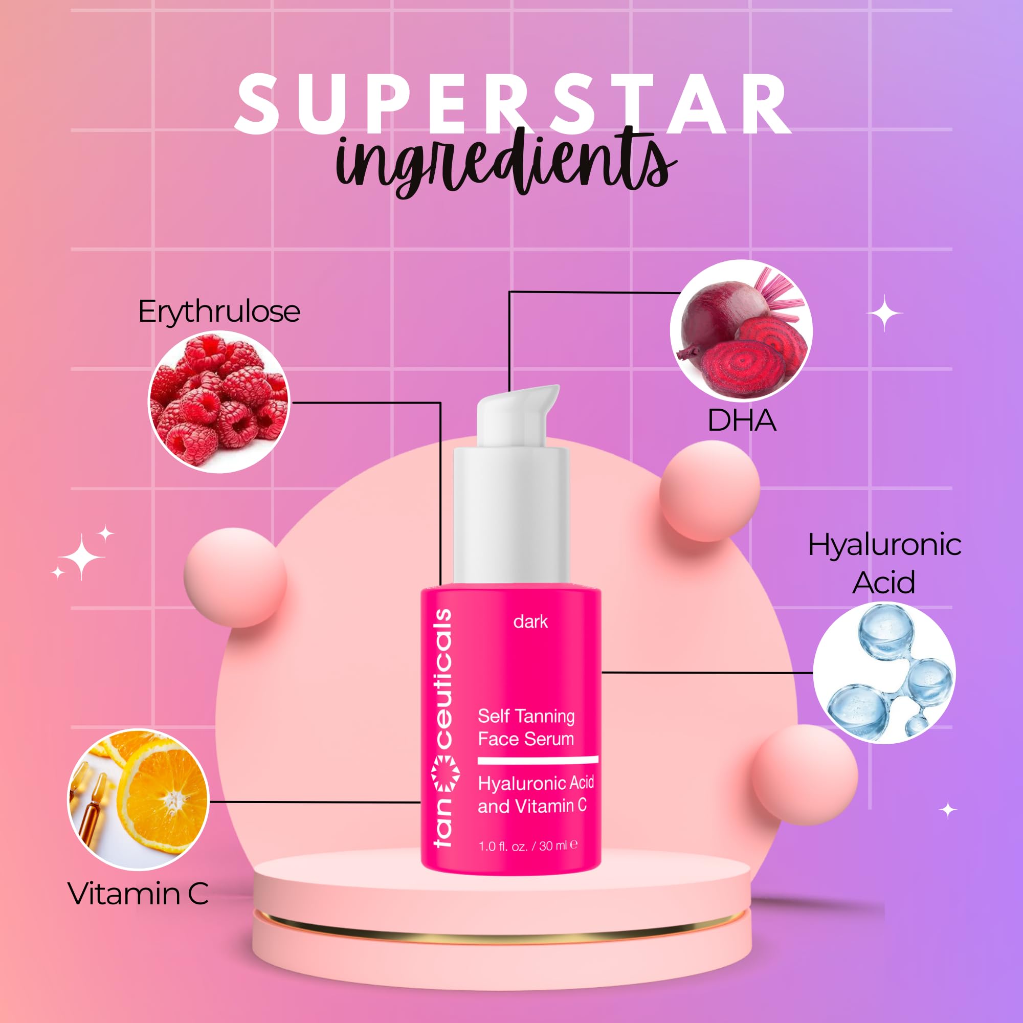 Sleek Tanceuticals 1 oz bottle packaging signals premium self-tanner.
