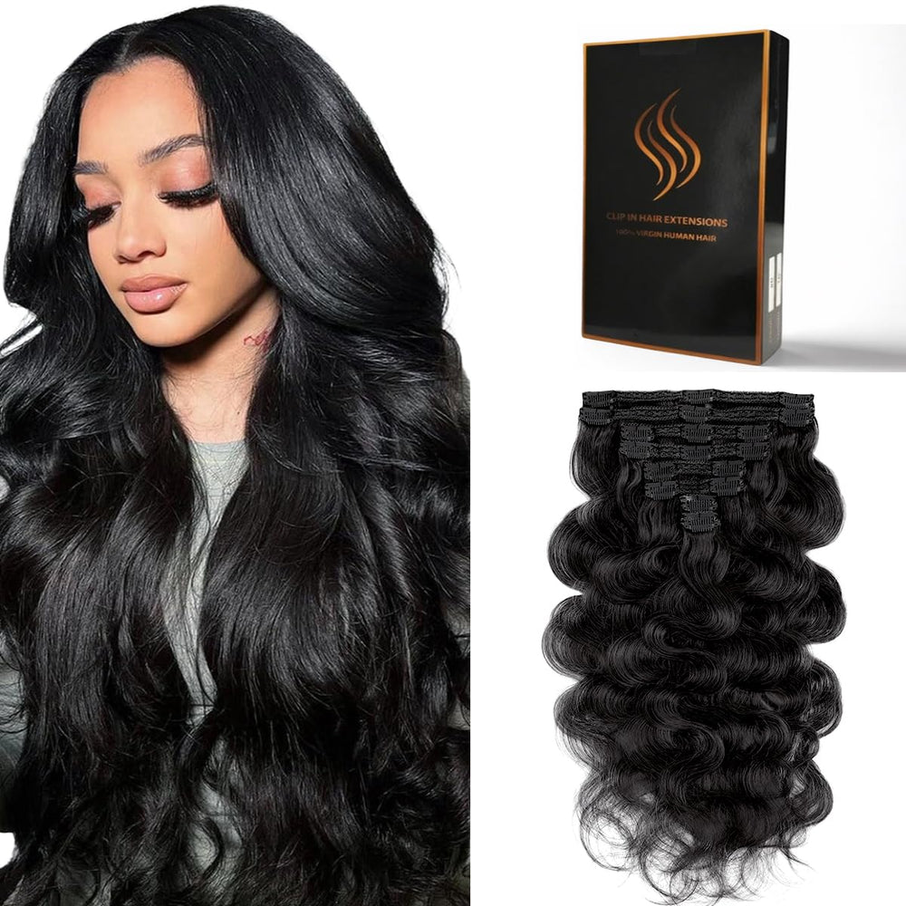Tandulo body-wave clip-in extensions in 16 inches blend with natural hair.