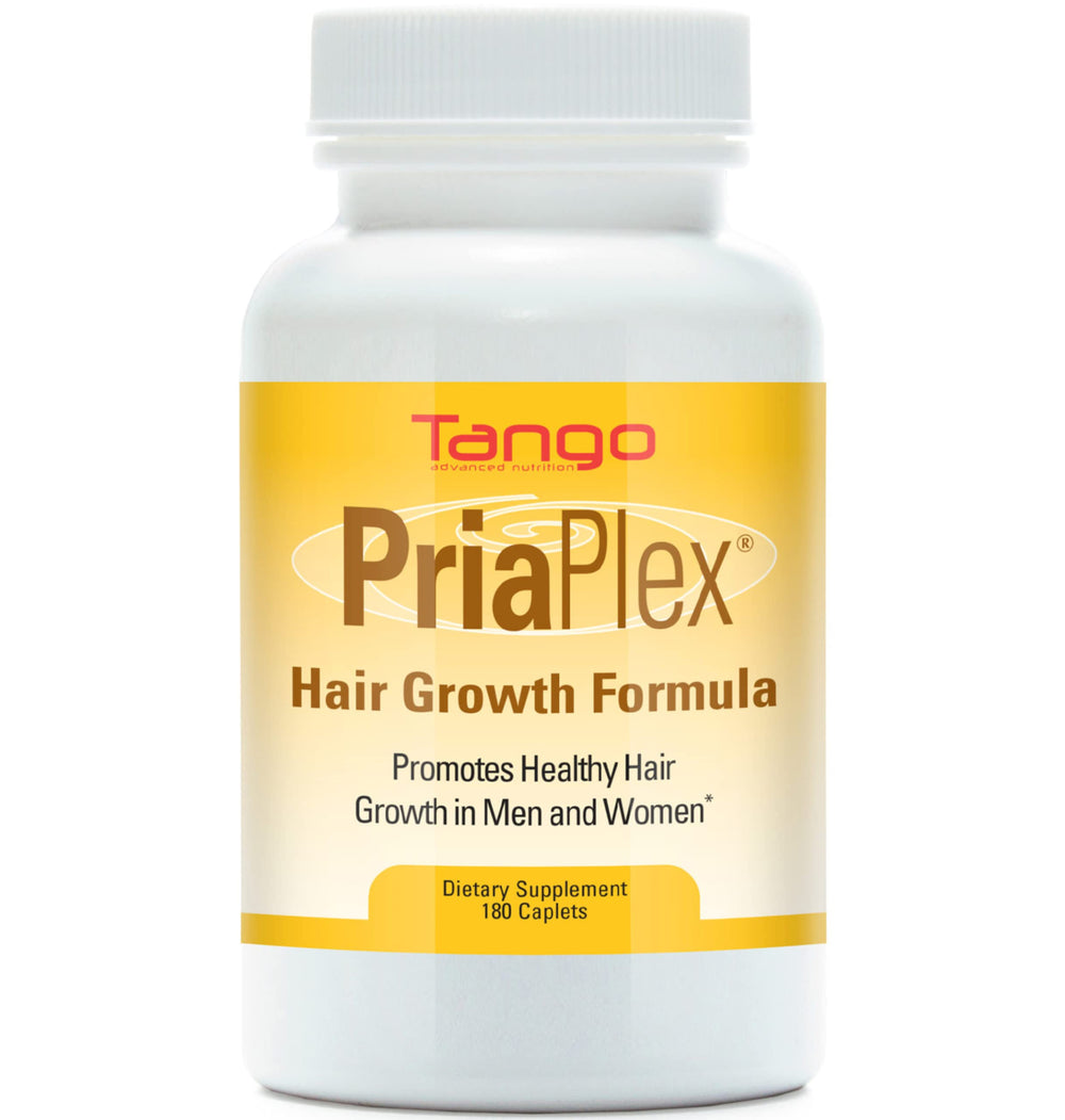 Tango PriaPlex bottle front showing natural hair growth support for daily wellness