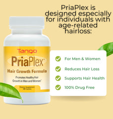 Tango PriaPlex capsules closeup highlighting plant-based formula for hair health