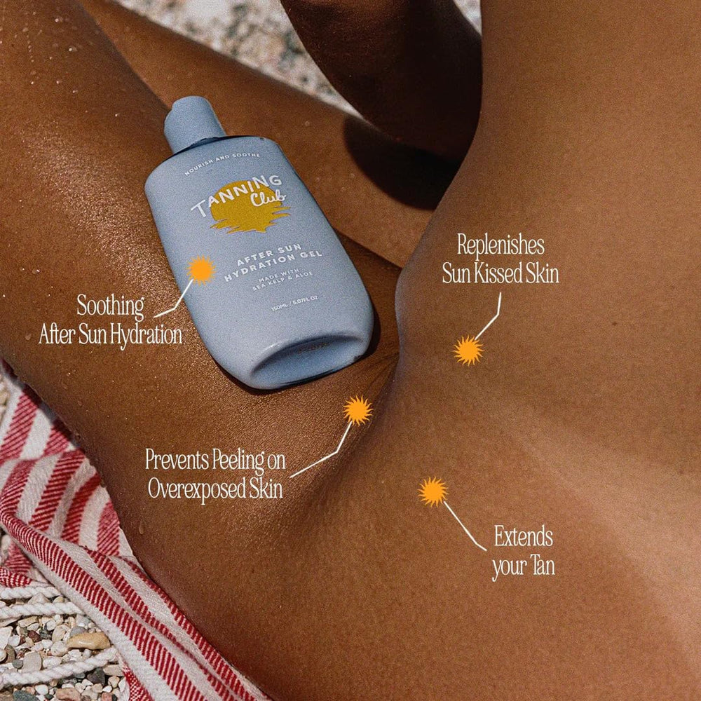 Tanning Club After Sun Gel texture shows light, fast-absorbing gel