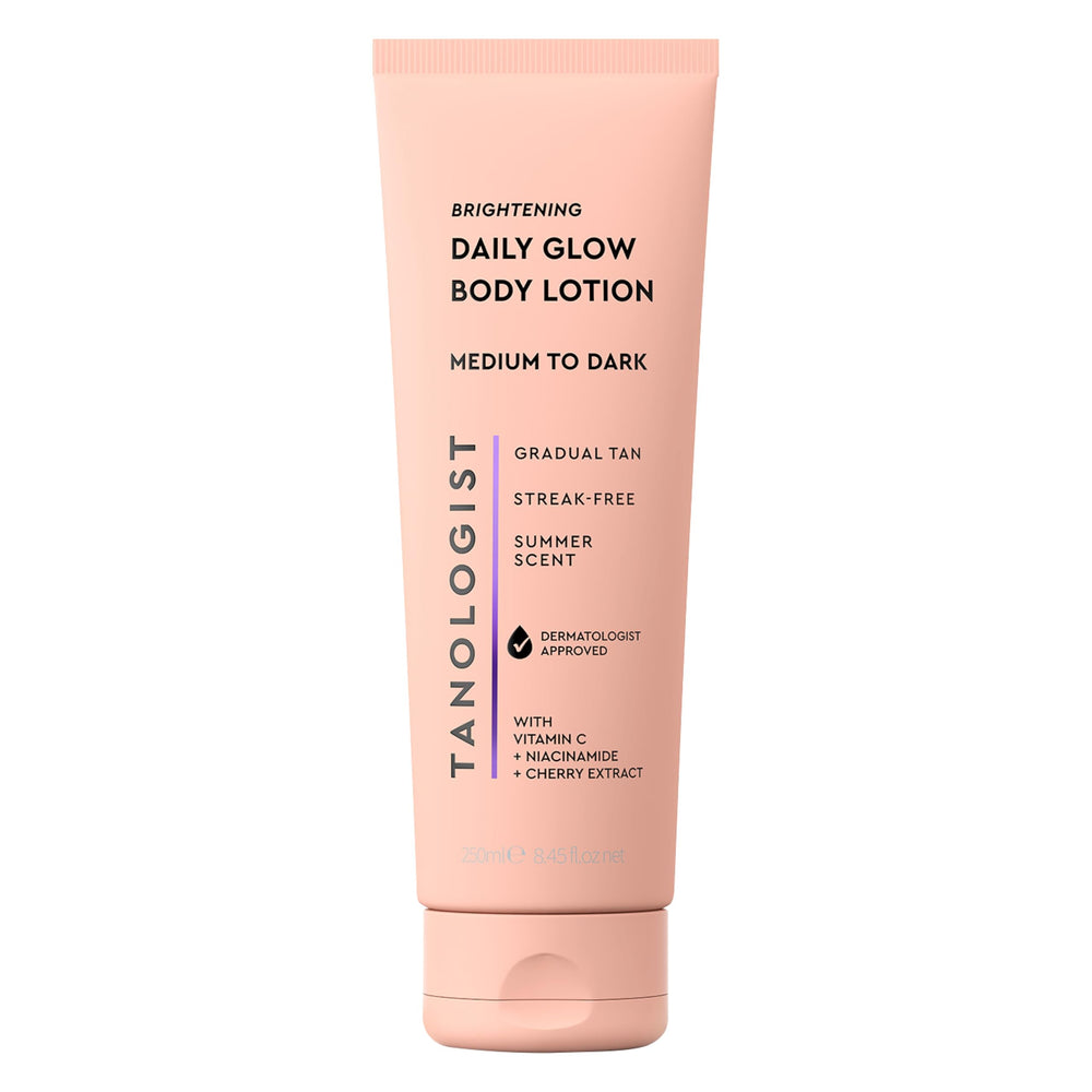 Tanologist Brightening Daily Glow bottle front showing gradual tan for natural glow