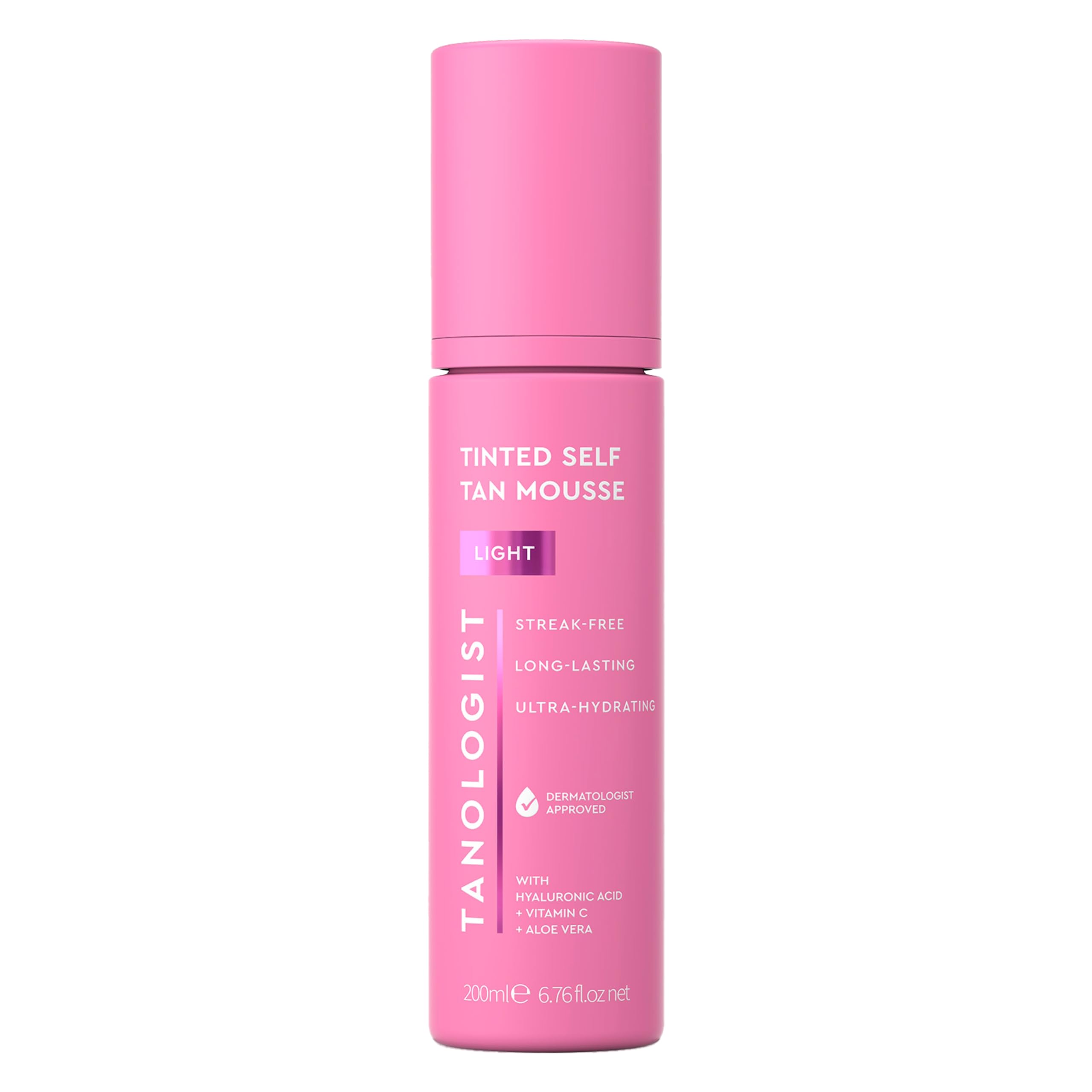Tanologist Light Self Tan Mousse bottle with color guide for even application