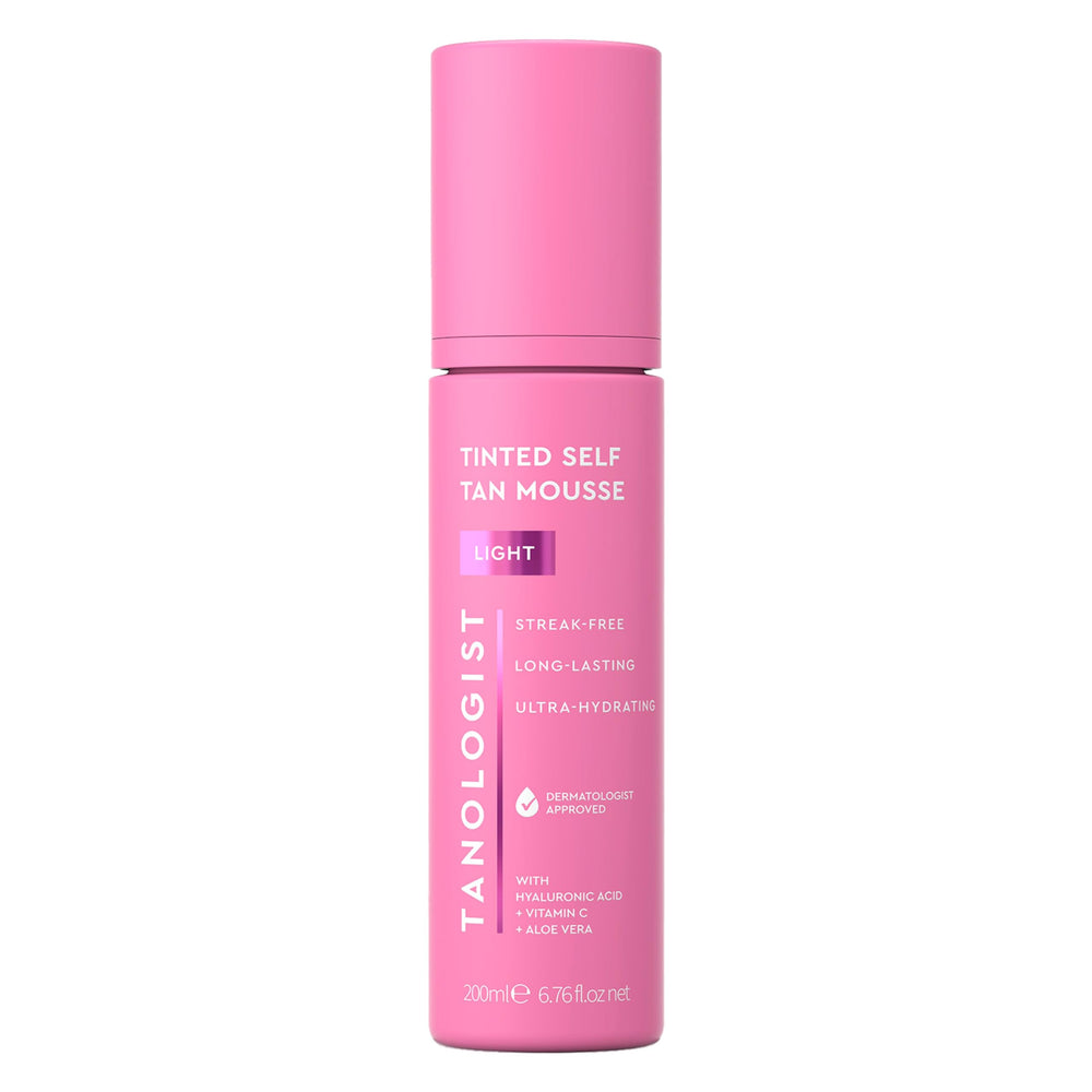 Tanologist Light Self Tan Mousse bottle with color guide for even application