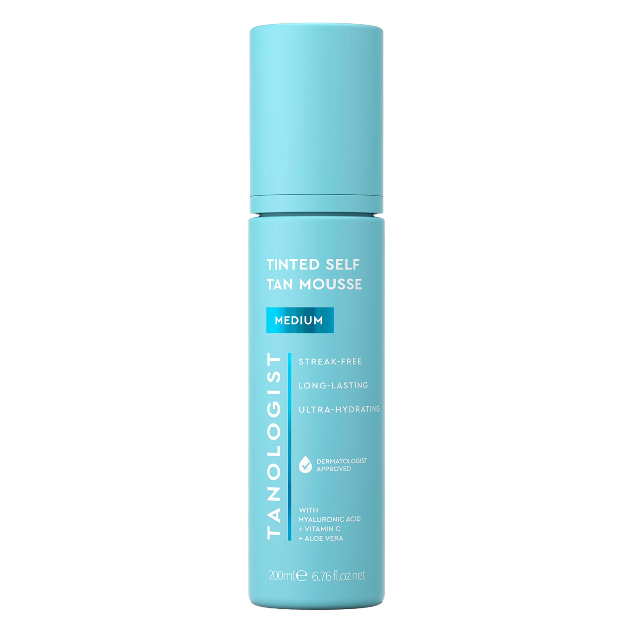 Tanologist tinted self tan mousse bottle with color guide for easy, even application.