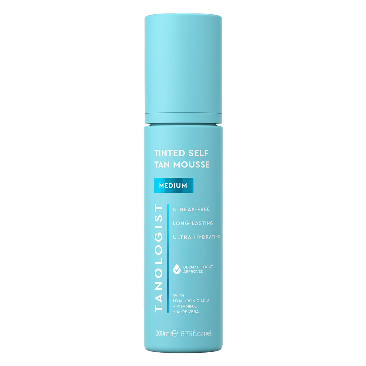 Tanologist tinted self tan mousse bottle with color guide for easy, even application.