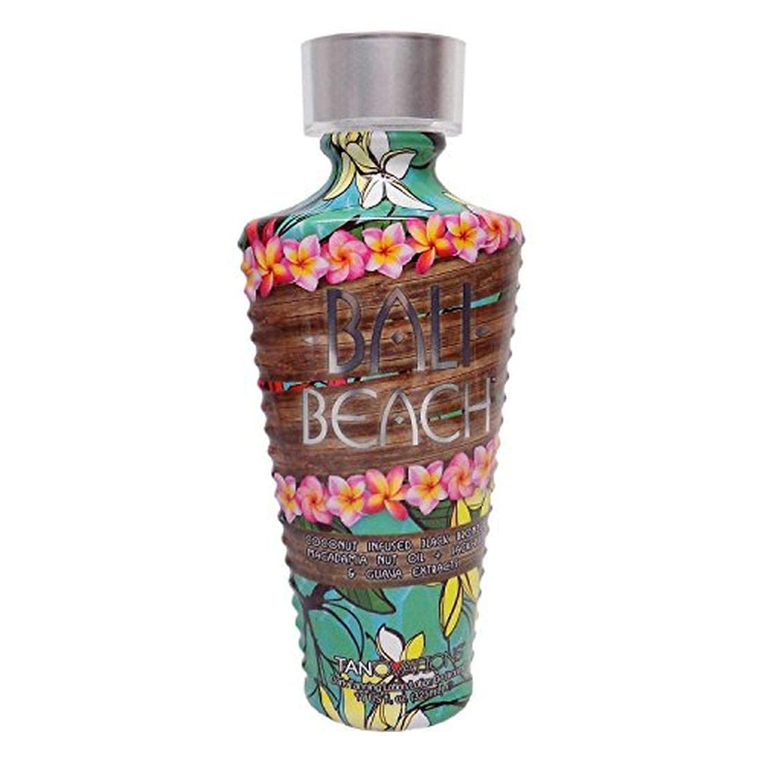 Tanovations Ed Hardy Bali Beach Coconut Black Bronzer bottle with rich tan and coconut scent.
