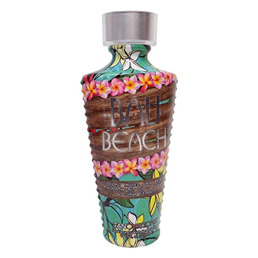 Tanovations Ed Hardy Bali Beach Coconut Black Bronzer bottle with rich tan and coconut scent.