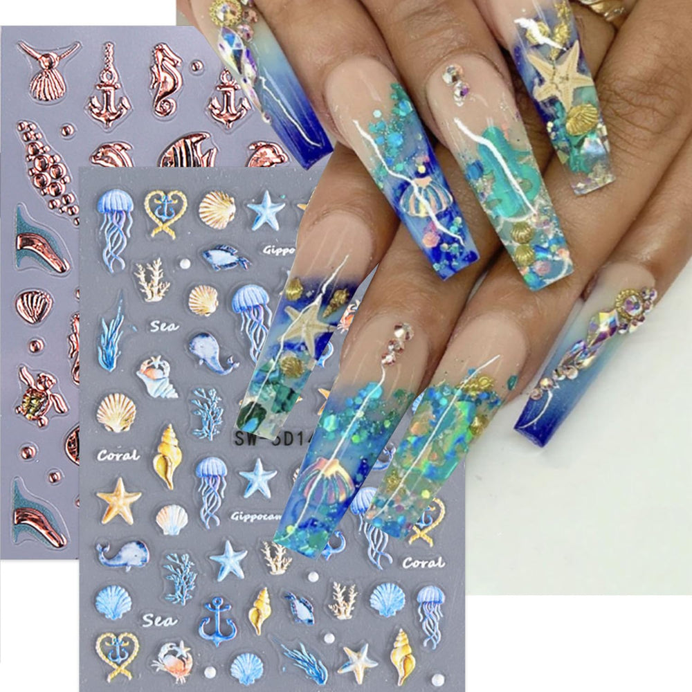 TANYOOTO fish and seahorse decals for salon-worthy nail art at home.