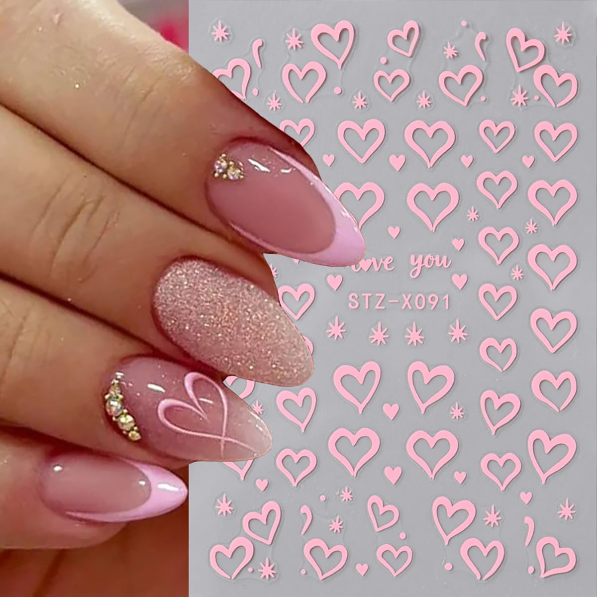 TANYOOTO valentines nail stickers burgundy heart decal for elegant nails