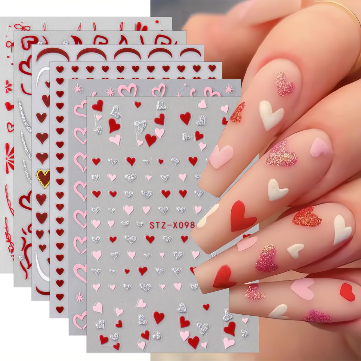 TANYOOTO valentines nail stickers heart bow pack for quick cute nail art at home