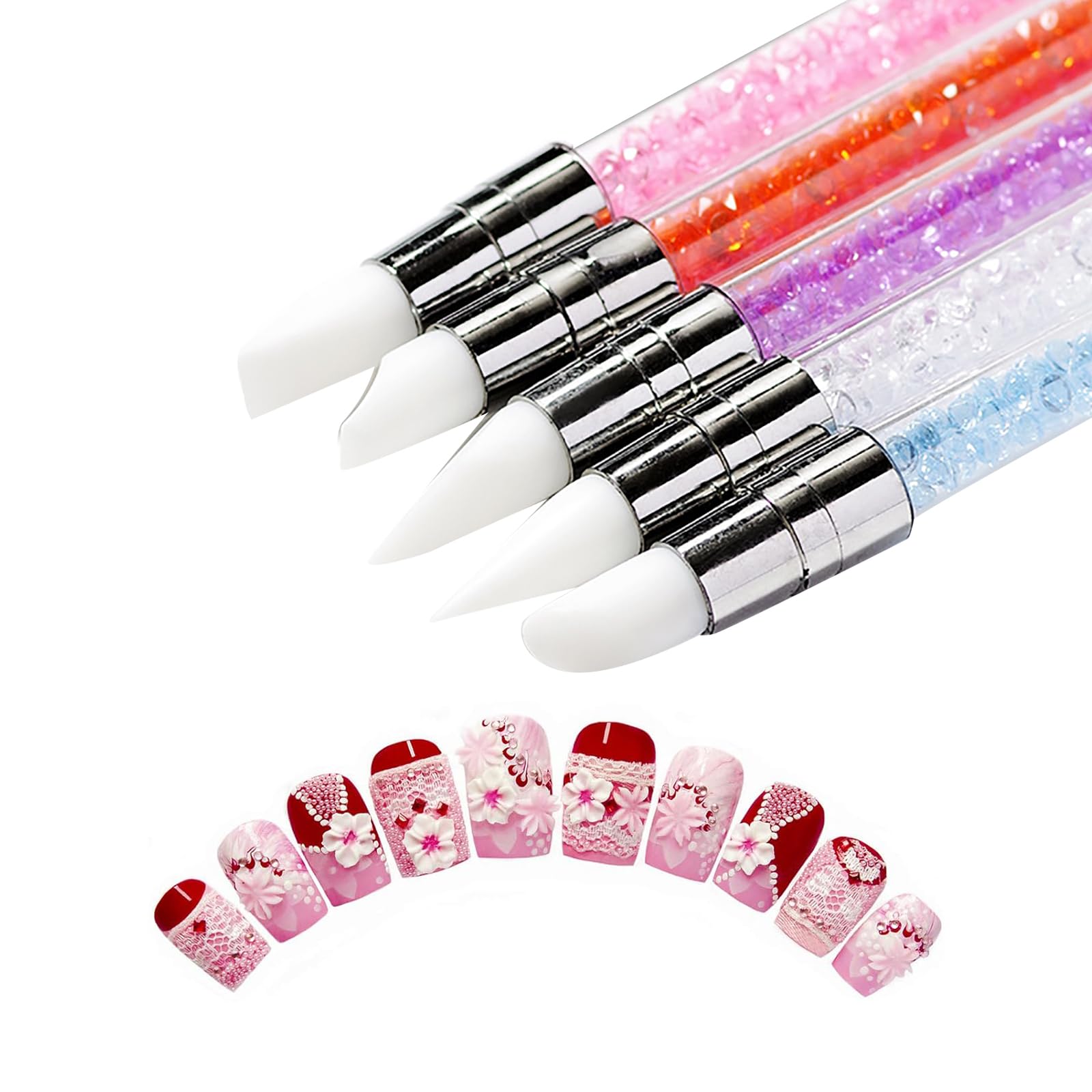 TAORANJU crystal diamond details add sparkle to nail art.