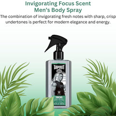 Tapout Focus bottle delivers fresh crisp aroma for sharper concentration.