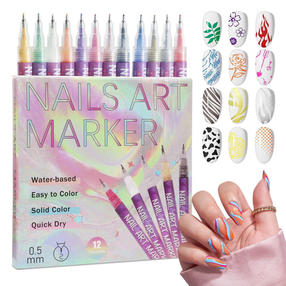 Tardiy 12 colors nail art pens set for versatile DIY designs at home.