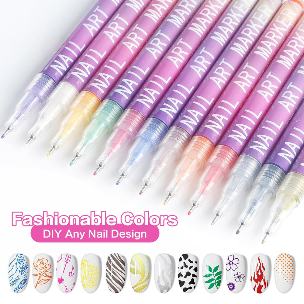 Tardiy nail art pens brush tip silky application for smooth lines and details.