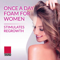 TARO Minoxidil application on scalp shows easy, direct foam application.