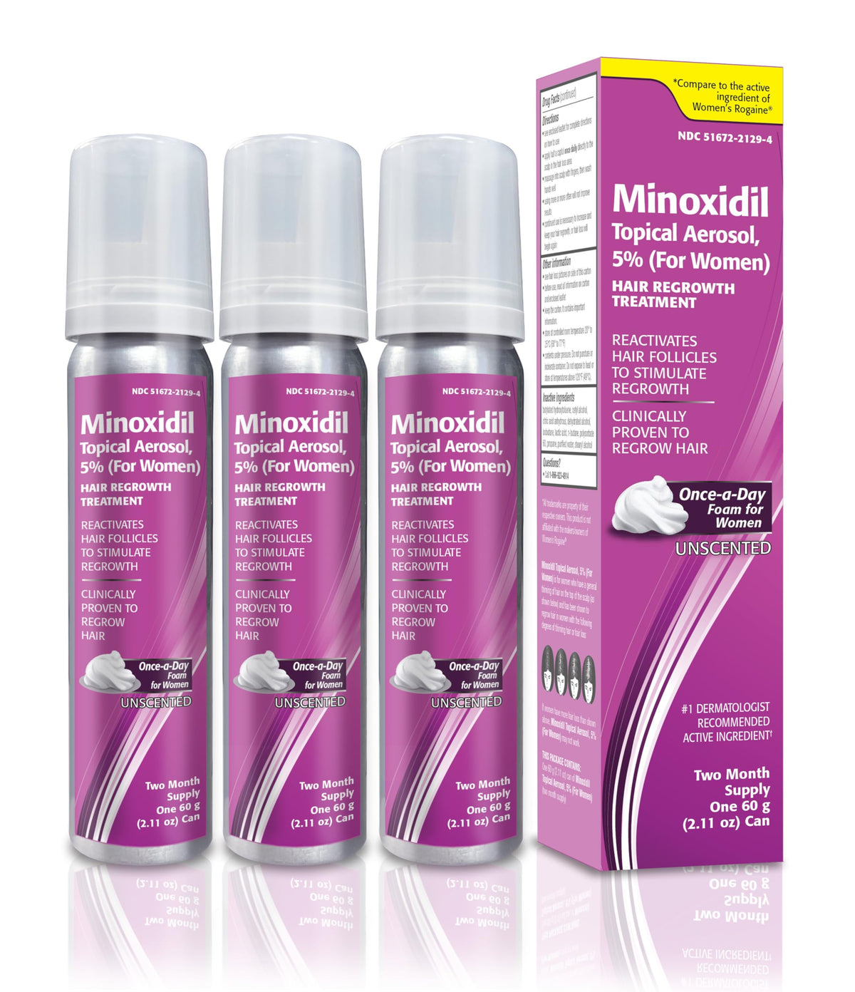 TARO Minoxidil foam bottle close-up; daily use for thinning hair.