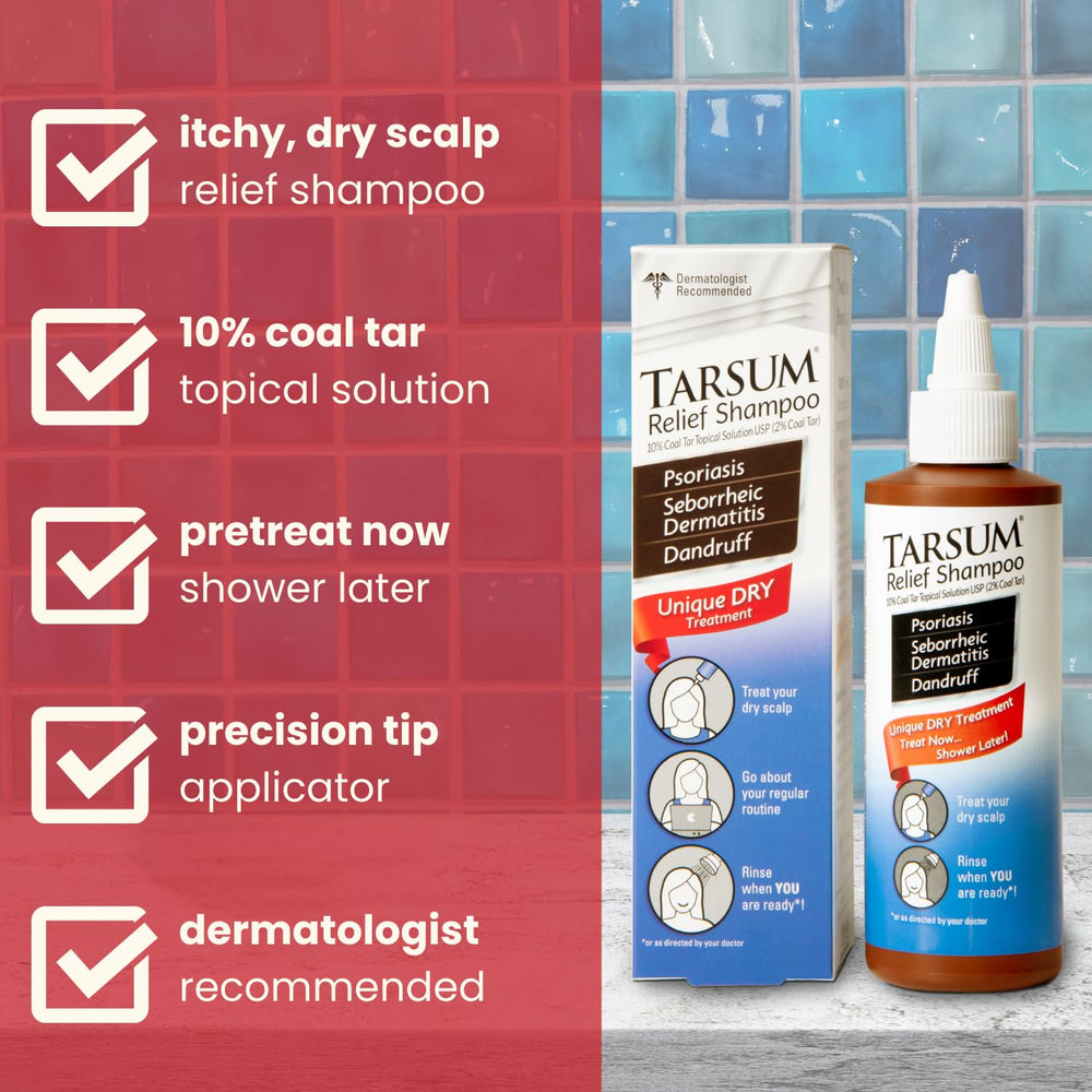 Tarsum Extra Strength Psoriasis Shampoo application illustrates leave-on option