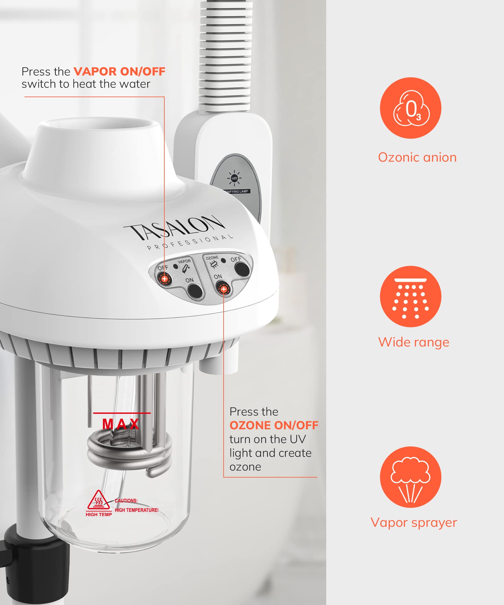 TASALON 5x magnifying lamp provides clear detail with soft LED illumination.