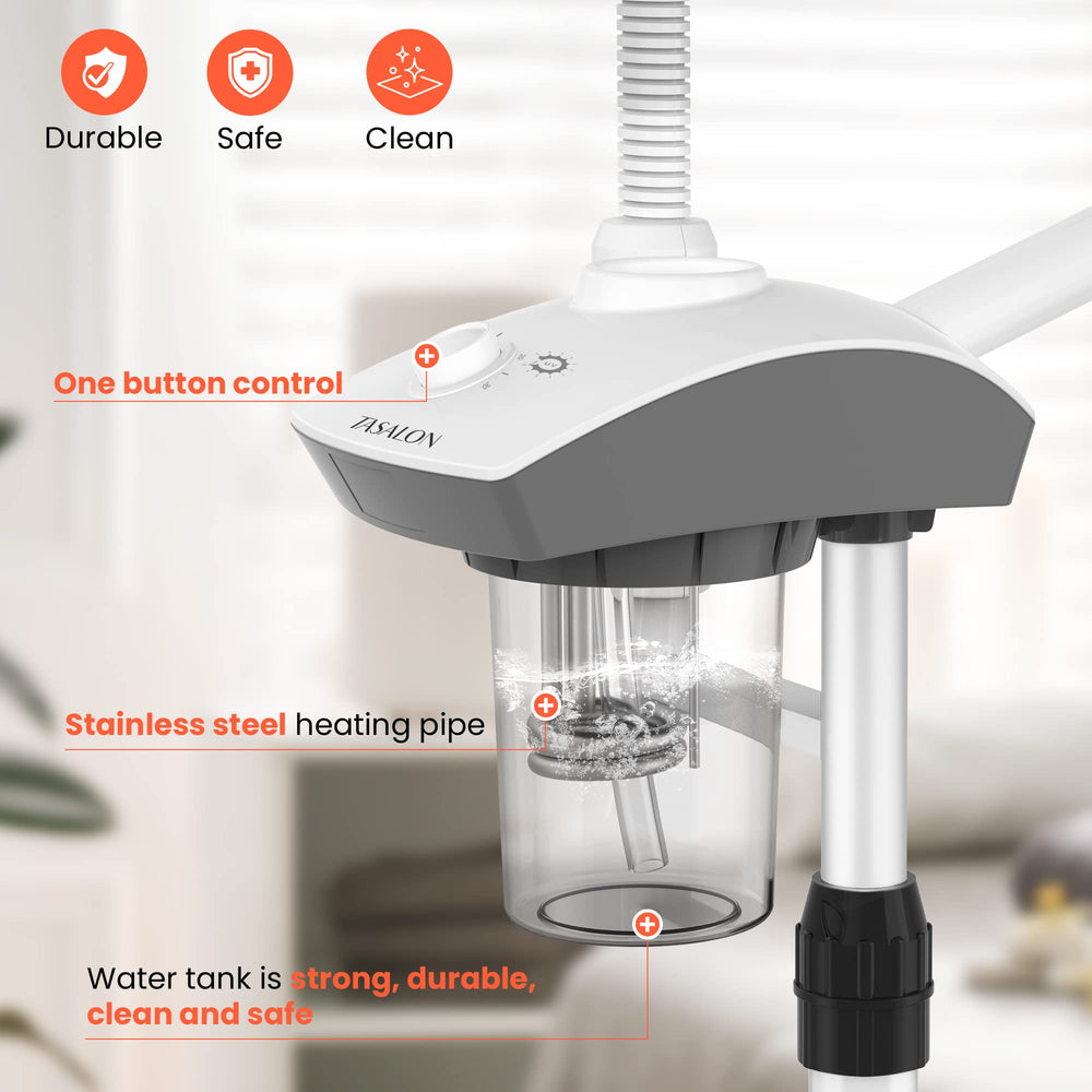 TASALON water cup detail emphasizes safe, durable reservoir for extended use