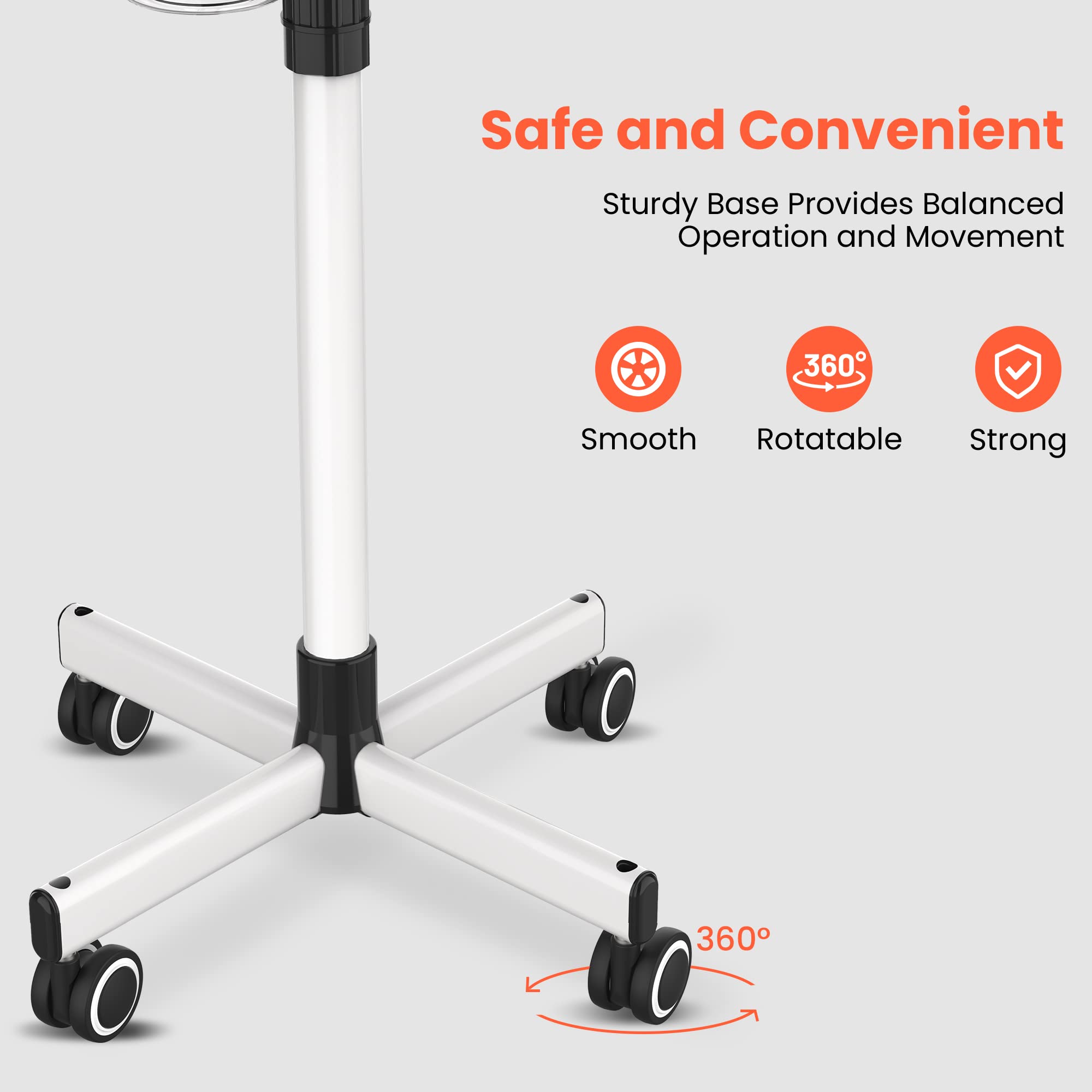 TASALON four-wheel base provides stable mobility in clinics or at home