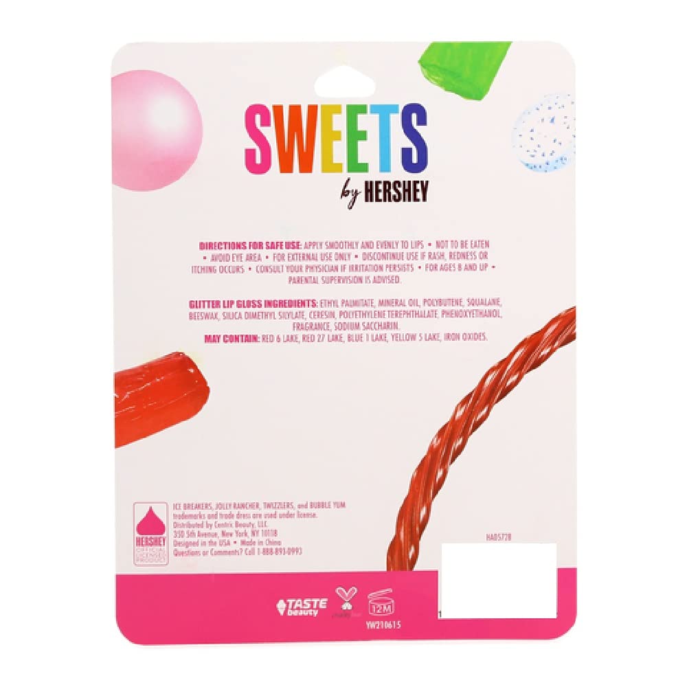 Taste Beauty Hershey flavored lip gloss sticks in mint, watermelon, strawberry, cherry, bubble gum for all-day shine.
