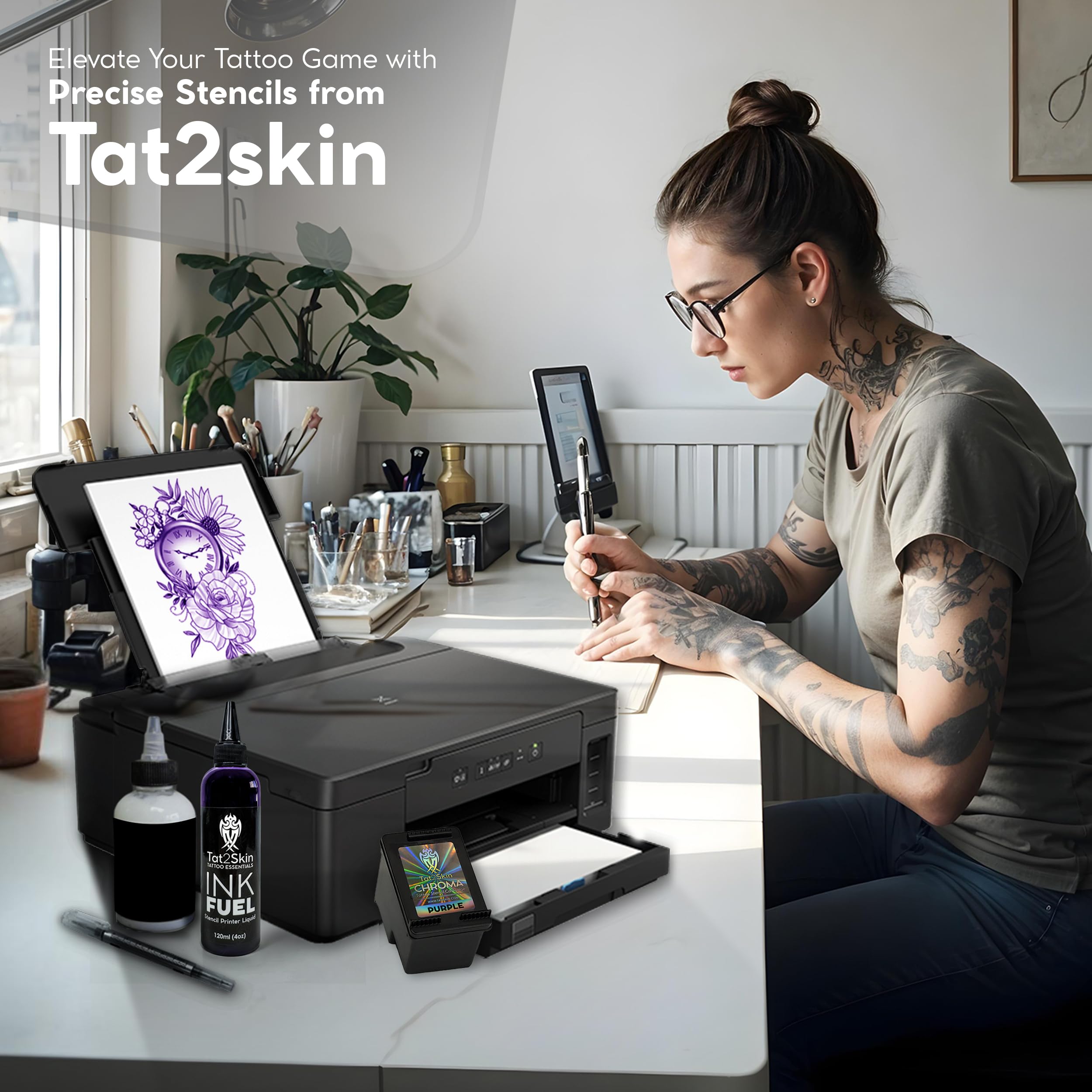 Tat2Skin InkFuel spill-free workspace with funnel for clean transfers.