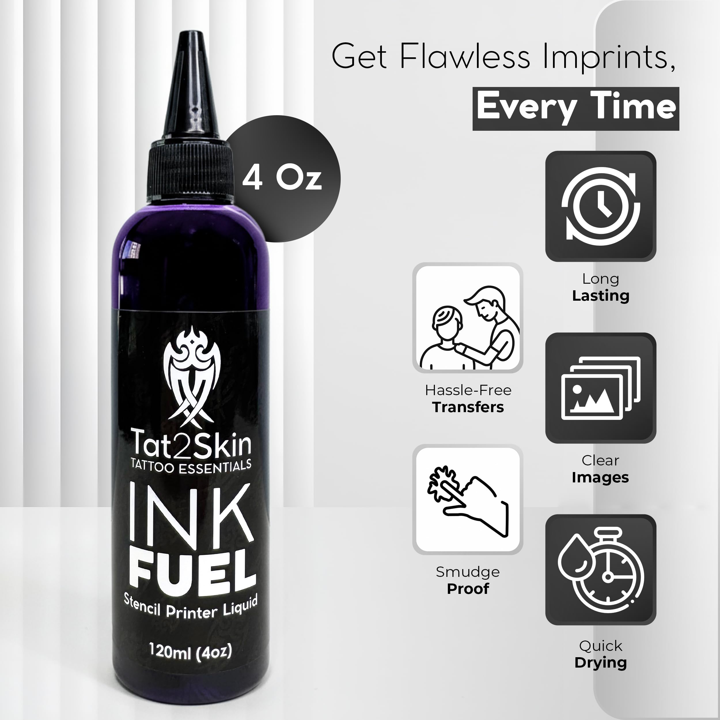 Tat2Skin InkFuel stencil ink funnel supports mess-free refilling and clean workspaces.