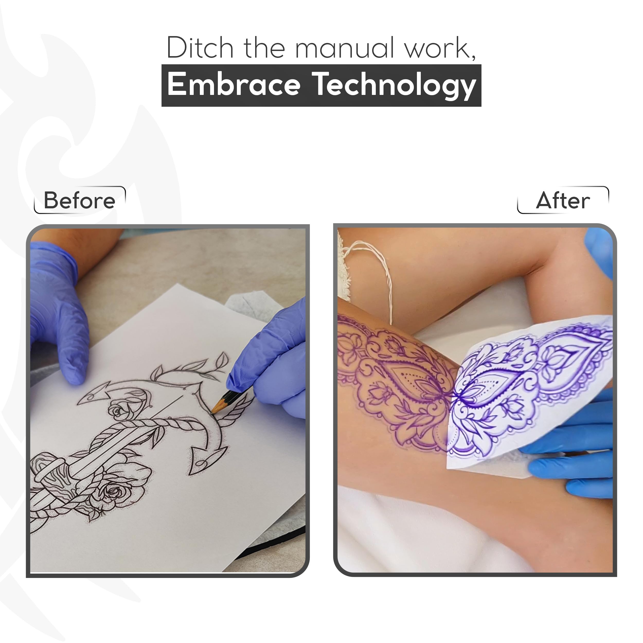 Tat2Skin InkFuel stencil sheets and transfers compatible for flawless results.