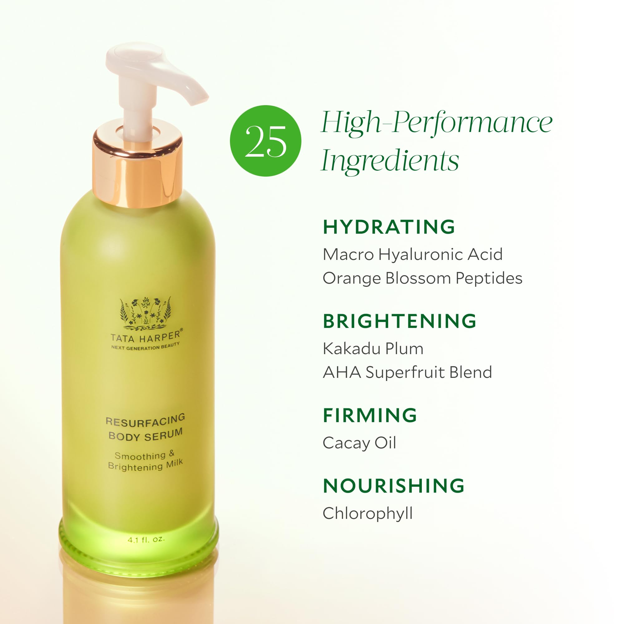 Tata Harper Resurfacing Body Serum texture closeup reveals silky smoothing feel.